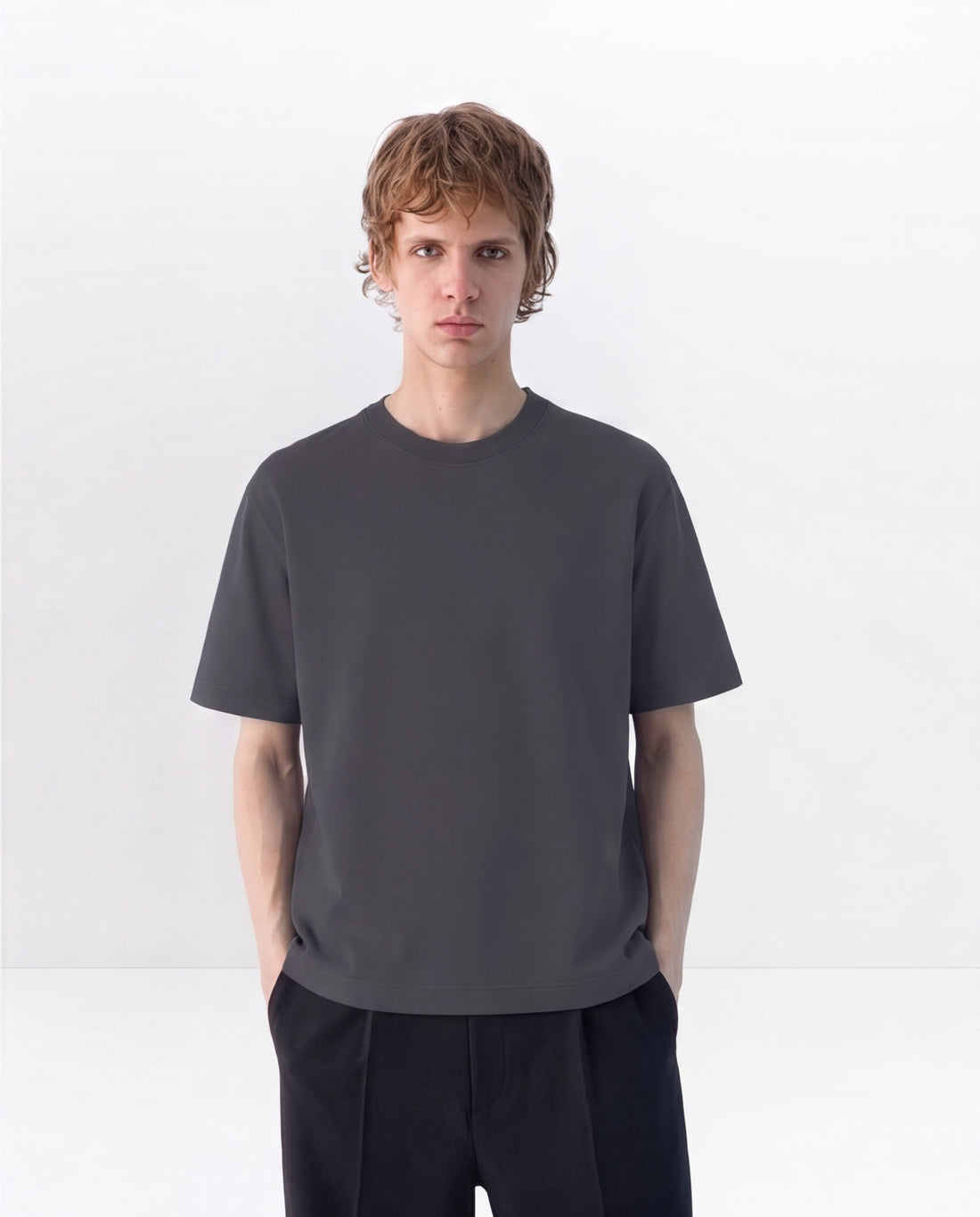 Boxy Fit Crew Neck T-Shirt - Dark Grey