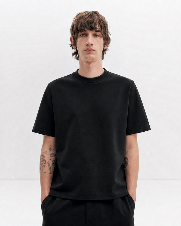 Boxy Fit Crew Neck T-Shirt - Black — front