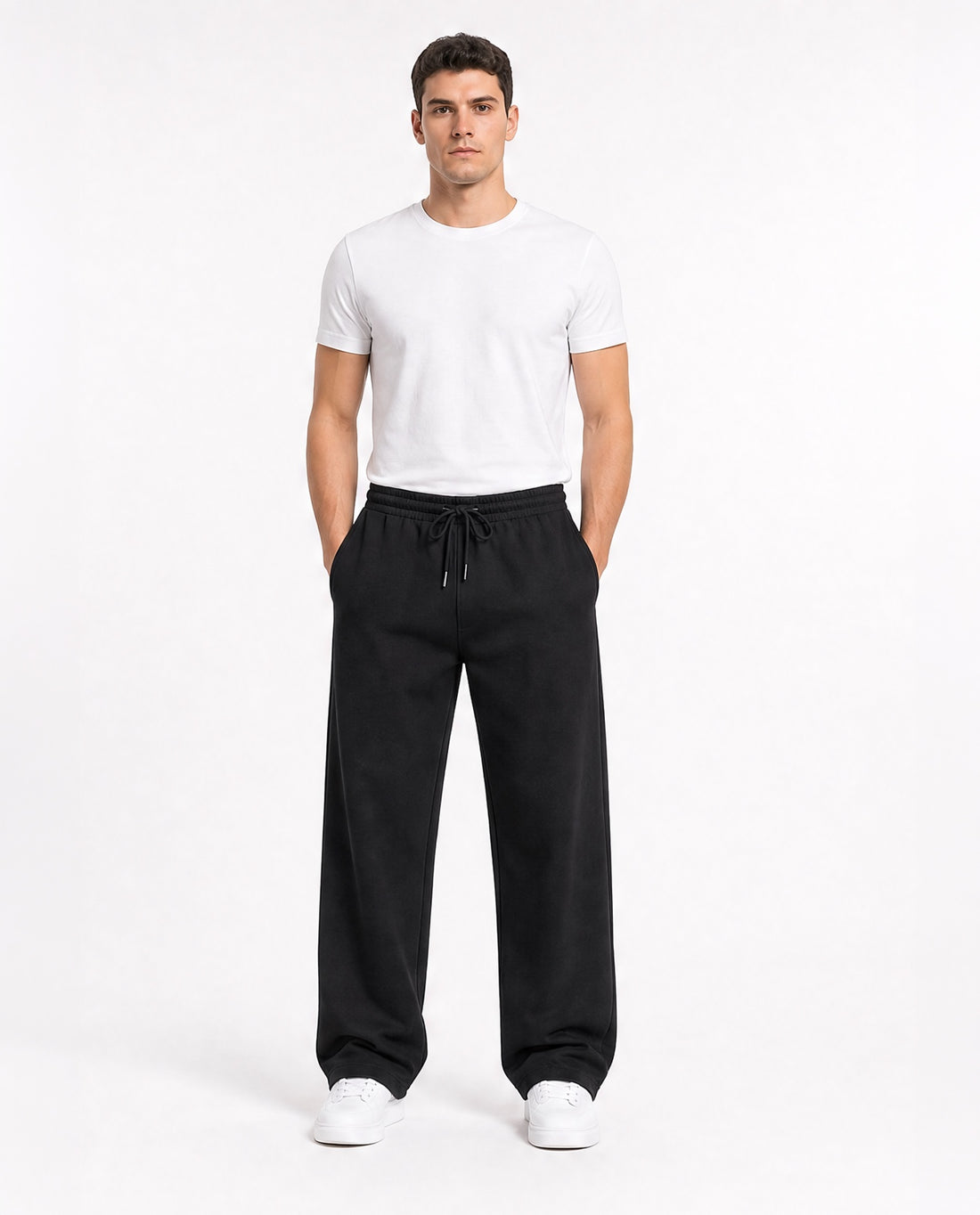 Wide-Leg Sweatpants - Black
